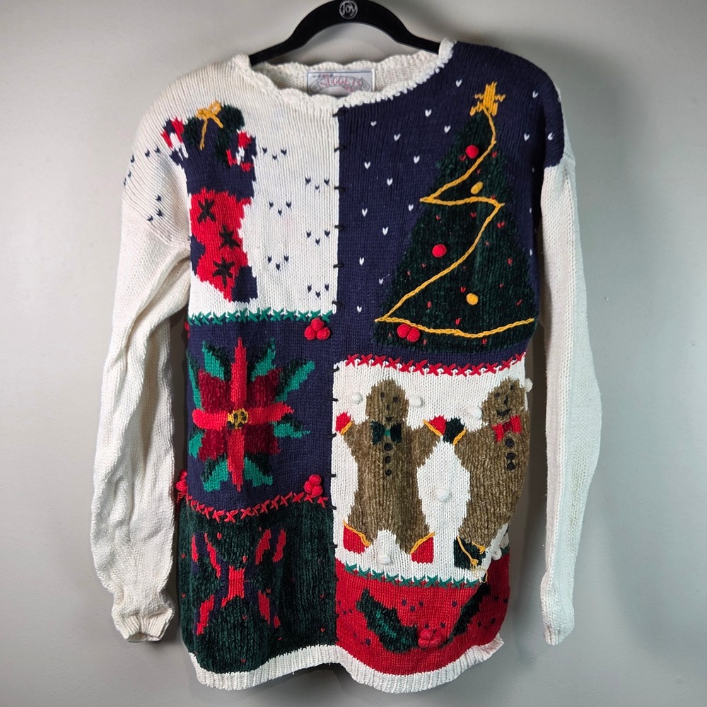 Nuggets Christmas Sweater Women L White Multicolor Good Vintage Ugly Holiday